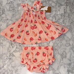 NWT Angel Dear Peach Patterned Baby Dress and Bloomers 12/18M